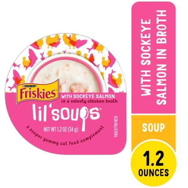 Purina Friskies Lil' Soups Wet Cat Food Lickable Cat Treats With Sockeye Salmon in Chicken Broth