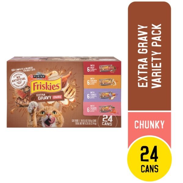 Purina Friskies Extra Gravy Chunky Wet Cat Food Variety Pack Chicken, Turkey, Salmon & Beef