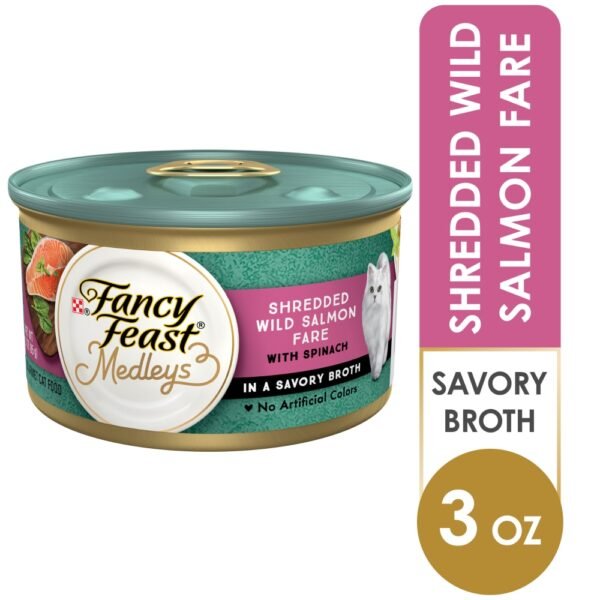 Purina Fancy Feast Medleys Shredded Wet Cat Food Wild Salmon Fare in Savory Broth