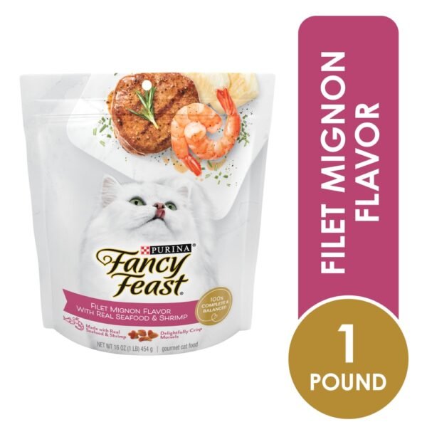 Purina Fancy Feast Adult Dry Cat Food Filet Mignon Flavor Real Seafood & Shrimp