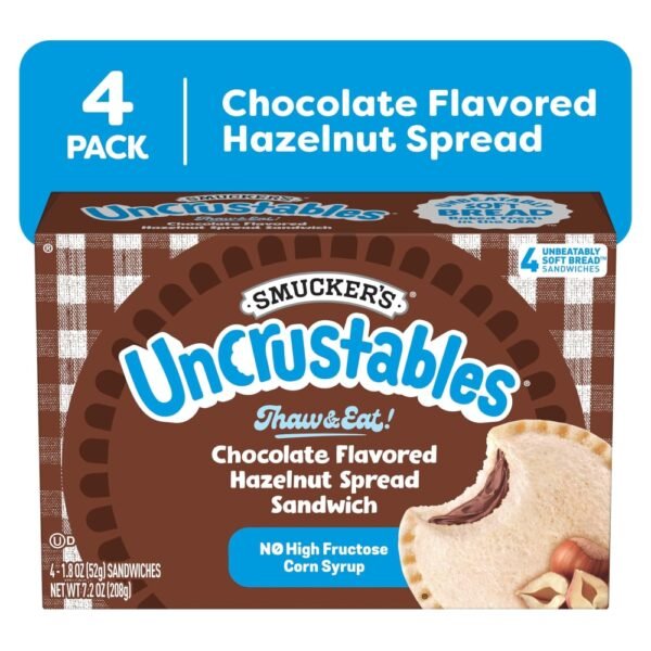 Smucker's Uncrustables Chocolate Flavored Hazelnut Spread Sandwiches, 1.8 oz, 4 Count (Frozen)