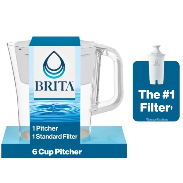 Brita Small 6 Cup White Denali Water Filter Pitcher with Standard Filter