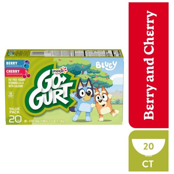 Yoplait Go GURT Bluey Berry and Cherry Kids Fat Free Yogurt Snack Tubes