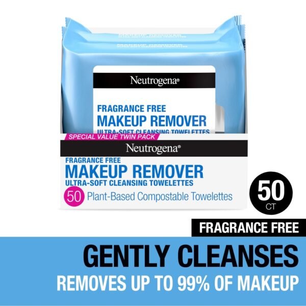 Neutrogena Makeup Remover Wipes Plant-Based + Fragrance-Free Towelettes, Gently Removes Oil & Makeup