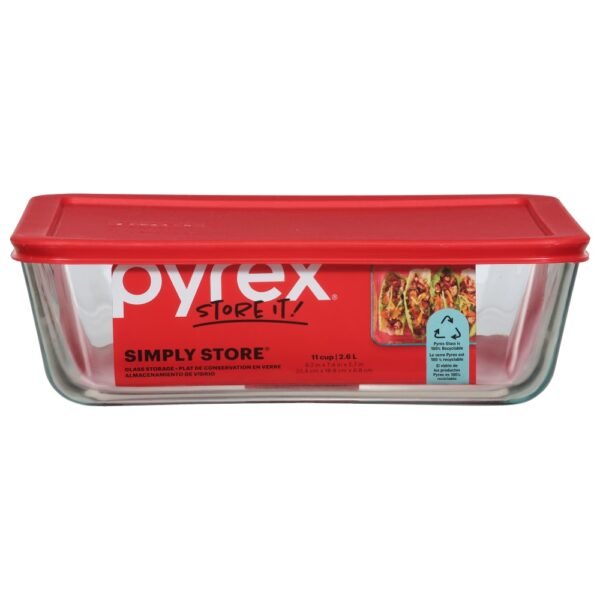 Pyrex® 11-Cup Rectangular Glass Dish With Lid - Clear/Red