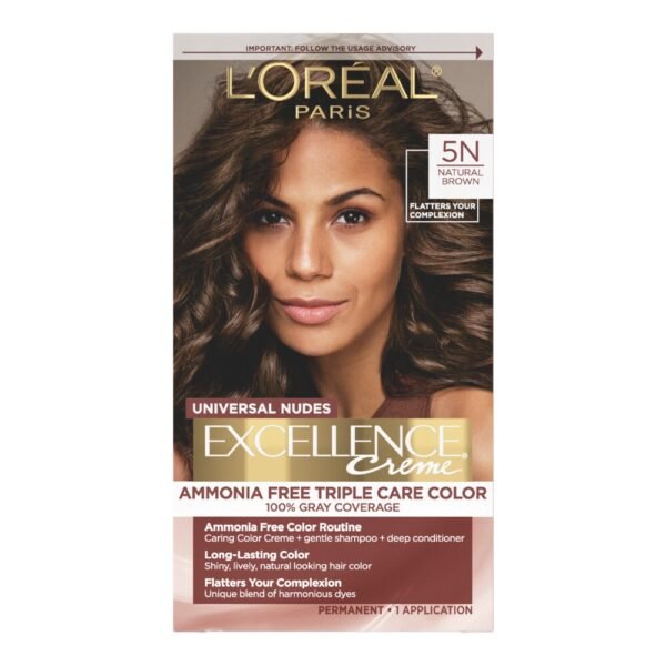 L'Oreal Paris Excellence Universal Nudes Triple Care Permanent Hair Color 5N Natural Brown