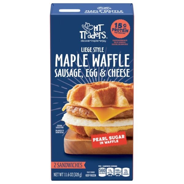 HT Traders™ Liege Style Maple Waffle Sausage Egg & Cheese Breakfast Sandwiches