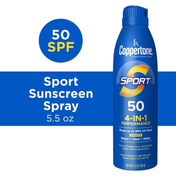 Coppertone Sport Sunscreen Spray, Broad Spectrum SPF 50 Water Resistant Spray Sunscreen