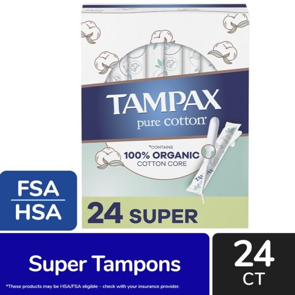 Tampax Pure Cotton 100% Organic Cotton Core Tampons Super Absorbency Unscented