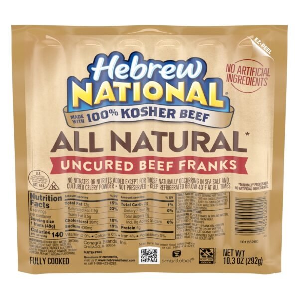 Hebrew National All Natural* Uncured Beef Franks Hot Dogs
