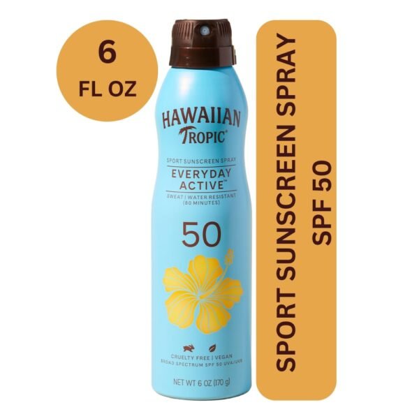 Hawaiian Tropic Everyday Active Sport Sunscreen Spray SPF 50 Clear Spray Water + Sweat Resistant