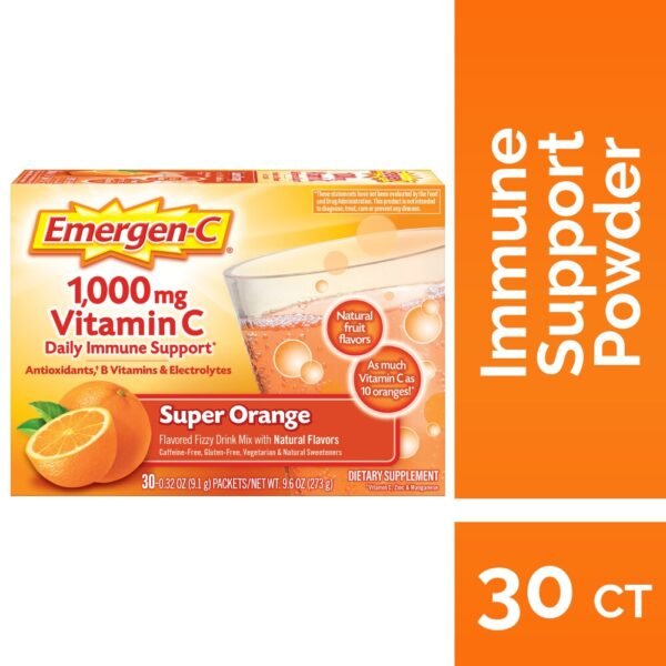 Emergen-C Vitamin C for Daily Immune Support with Zinc and Manganese Super Orange Flavor Powder
