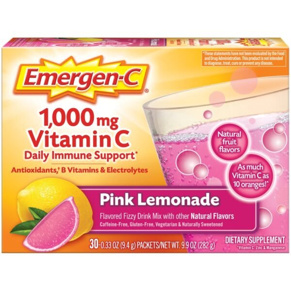 Emergen-C 1000mg Vitamin C Powder with Antioxidants B Vitamins Immune Support Pink Lemonade