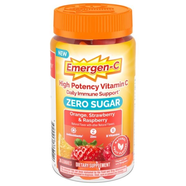 Emergen-C Zero Sugar Adult Gummies for Daily Immune Support Orange Strawberry and Raspberry