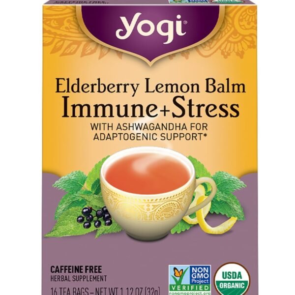 Yogi Elderberry Lemon Balm Immune + Stress Herbal Organic Tea Bags