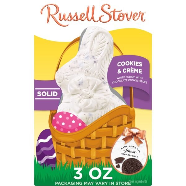 RUSSELL STOVER Easter Bunny Cookies & Crème Solid White Fudge Chocolate Candy Rabbit
