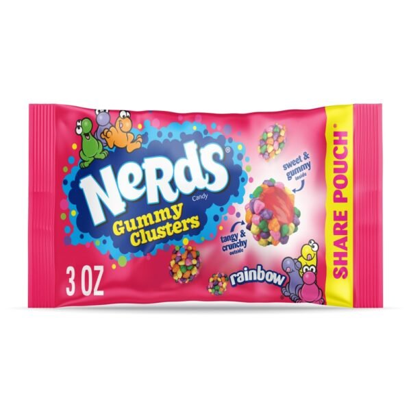 NERDS Gummy Clusters Rainbow Crunchy And Gummy Candy Bag