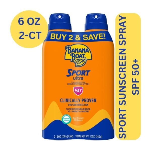 Banana Boat Sport Ultra Sunscreen Spray SPF 50+ Broad Spectrum Superior Endurance Vs Sweat + Water