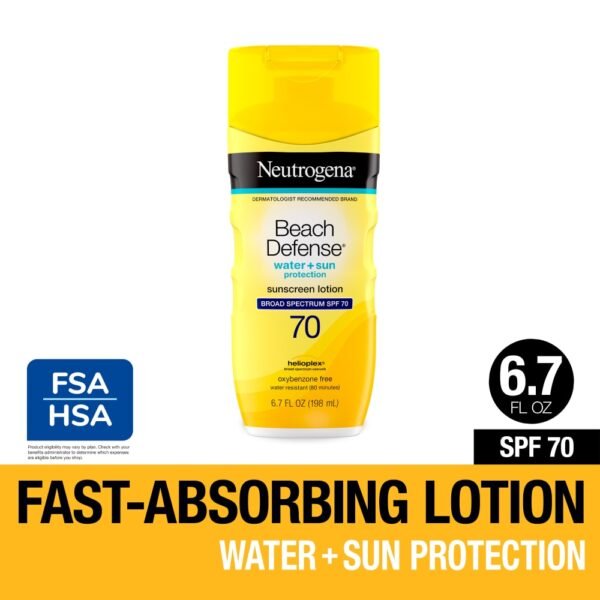 Neutrogena Beach Defense Face & Body Sunscreen Lotion SPF 70, Water Resistant & UVA/UVB Protection