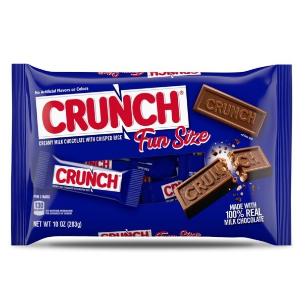 CRUNCH Fun Size Milk Chocolate with Crisped Rice Candy Bars, Fun Size Lay Down Bag