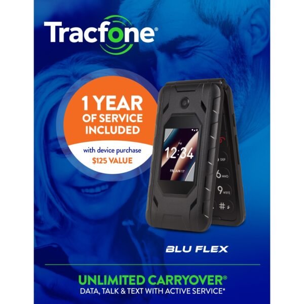 Tracfone BLU FLEX with annual plan bundle 1500Min/Txt/MB Prepaid Smartphone