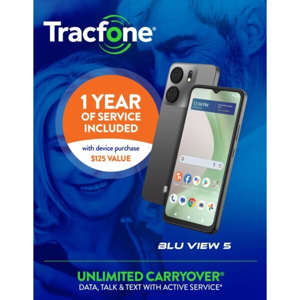 Tracfone BLU View 5 with annual plan bundle 1500Min/Txt/MB Prepaid Smartphone