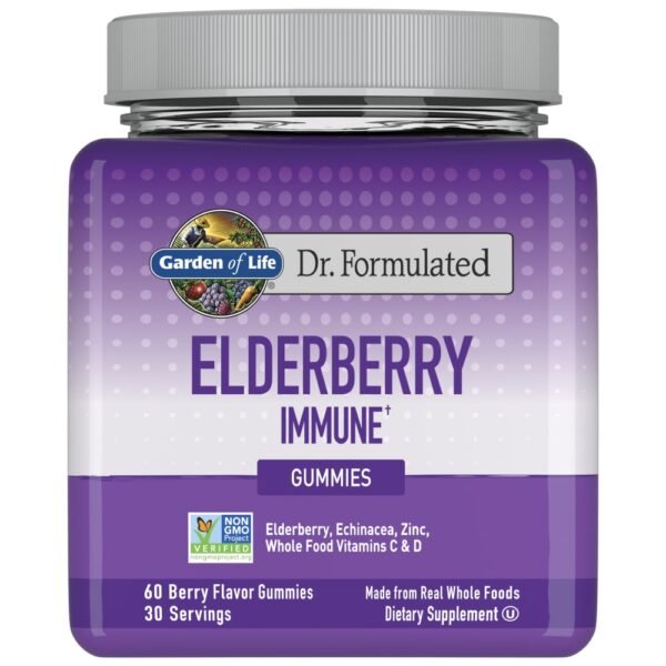 Garden of Life Dr. Formulated Elderberry Immune, Echinacea, Zinc & Vitamin C & D, Berry Gummies