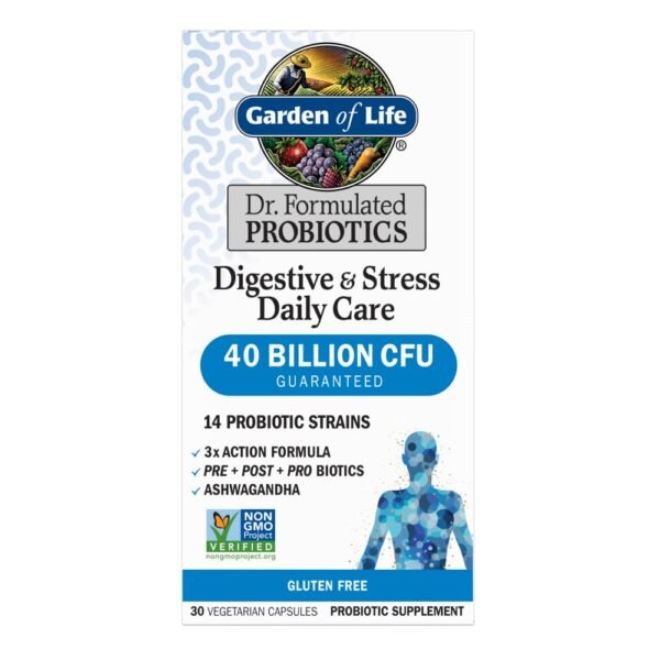 Garden of Life Dr. Formulated Digestive & Stress Daily Care Probiotics + Ashwagandha, Capsules