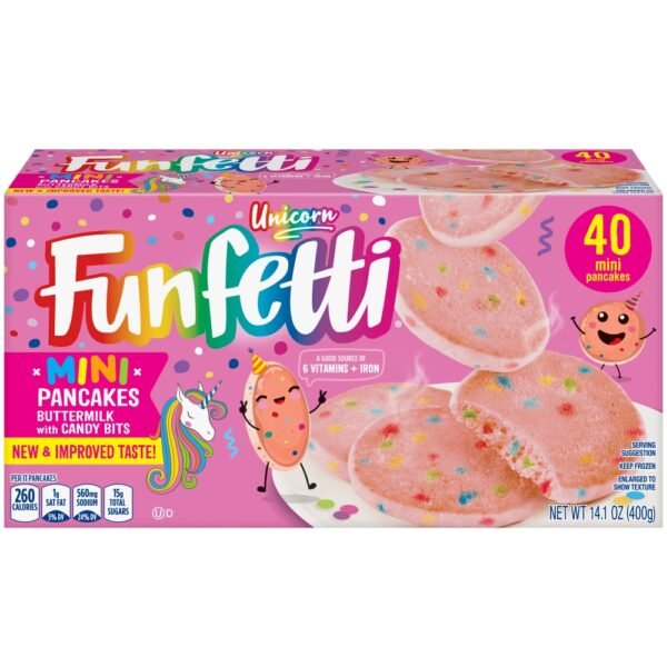 Pillsbury Funfetti Frozen Unicorn Pink Mini Buttermilk Pancakes with Candy Bits, 40 Count Pack