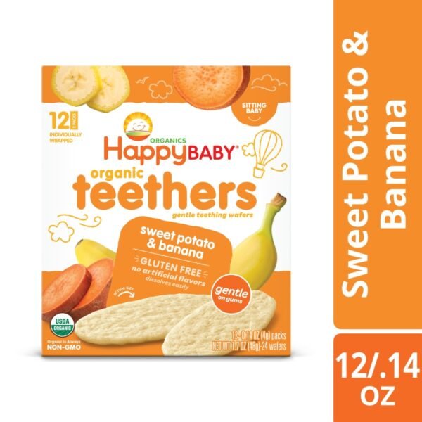 Happy Baby Organic Teethers Gluten Free Gentle Teething Wafers Sweet Potato & Banana Box
