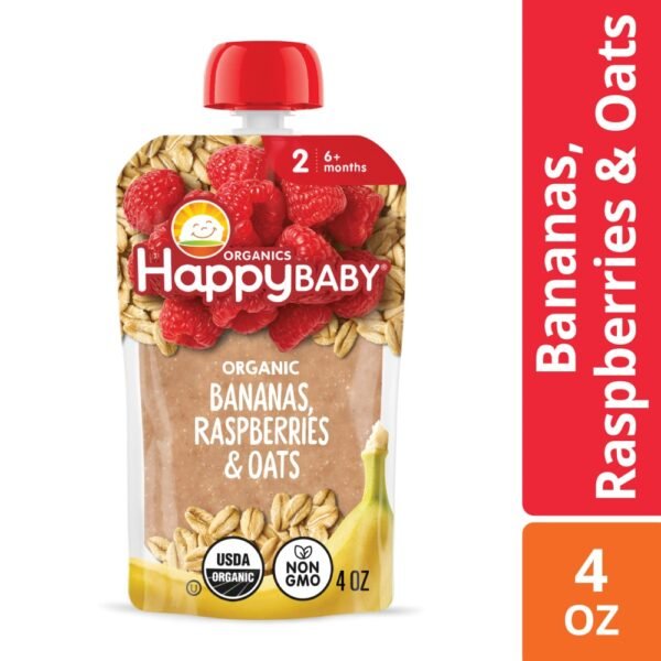 Happy Baby Clearly Crafted Stage 2 Bananas Raspberries & Oats Pouch