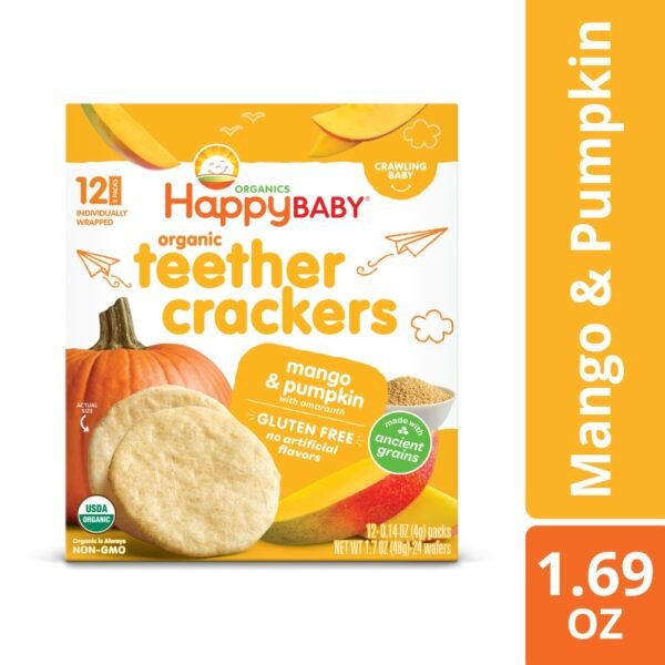 Happy Baby Organic Teether Crackers Gluten Free Mango & Pumpkin with Amaranth Box