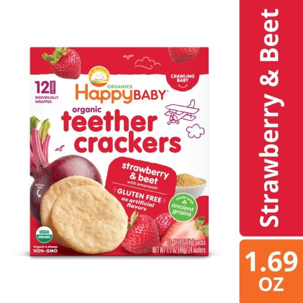 Happy Baby Organic Teether Crackers Gluten Free Strawberry & Beet with Amaranth Box
