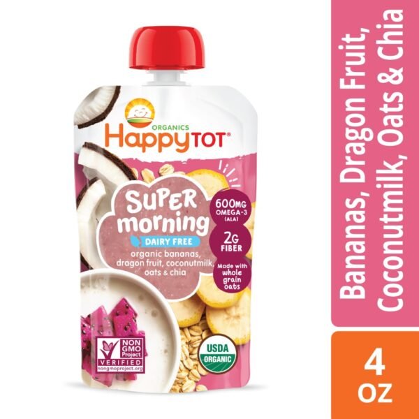 Happy Tot Super Morning Stage 4 Bananas Dragon Fruit Coconut Milk Millet VanillaChia Pouch