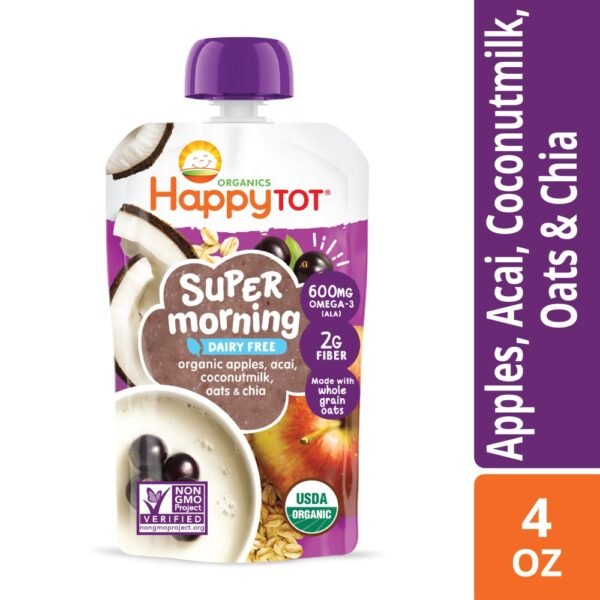 Happy Tot Super Morning Stage 4 Apples Acai Coconut Milk Millet & Cinnamon + Super Chia Pouch