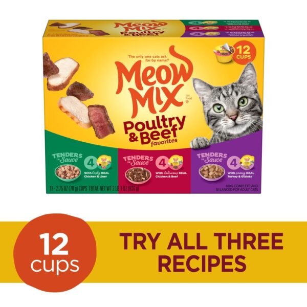 Meow Mix Tenders in Sauce Wet Cat Food Variety Pack With Poultry & Beef Favorites