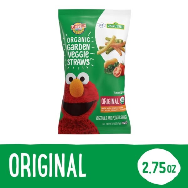 Earth's Best Organic Garden Veggie Straws for Toddlers 2 Years Old and Up, Original Flavor
