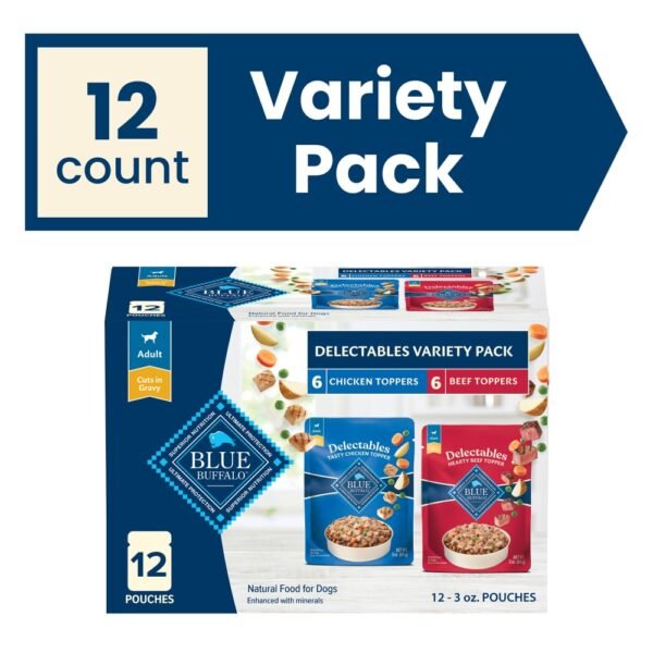 Blue Buffalo Delectables Natural Wet Dog Food Toppers Variety Pack Chicken & Beef