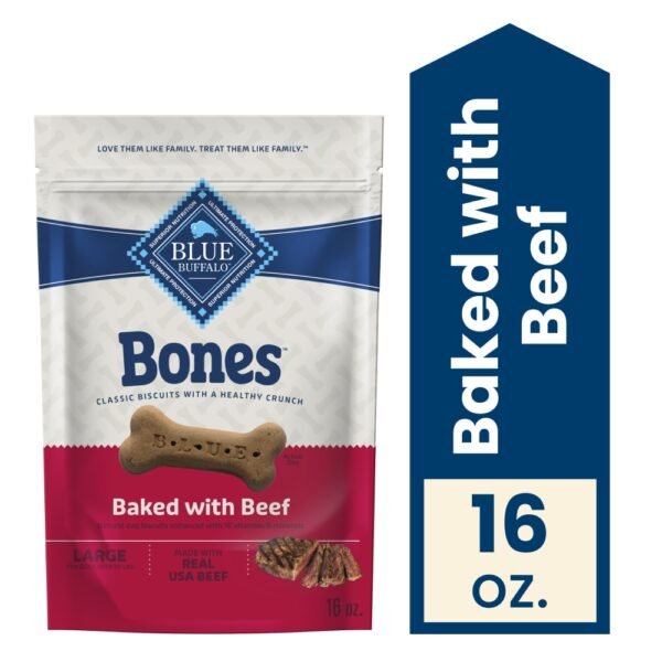 Blue Buffalo Bones Crunchy Biscuit Large Dog Treats Natural Beef