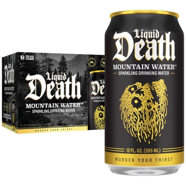 Liquid Death, Sparkling Mountain Water, Real Mountain Source, 100% American Made