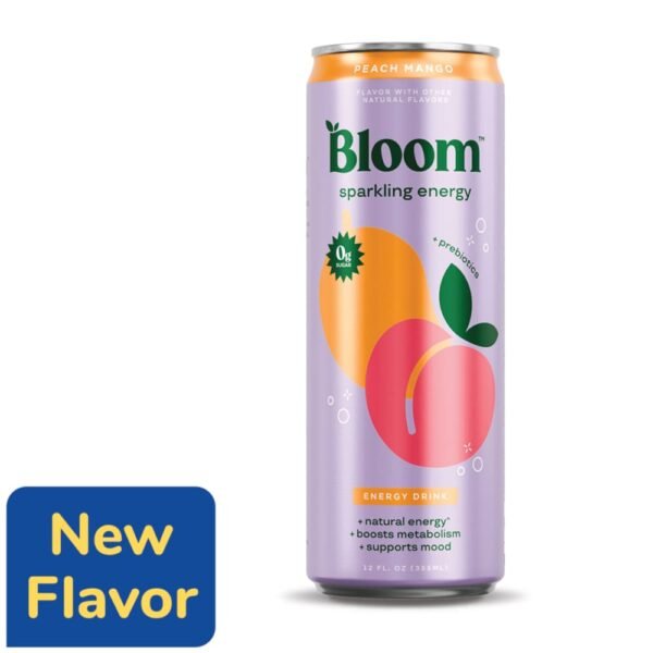 Bloom Peach Mango + Prebiotics Sparkling Energy Drink Can