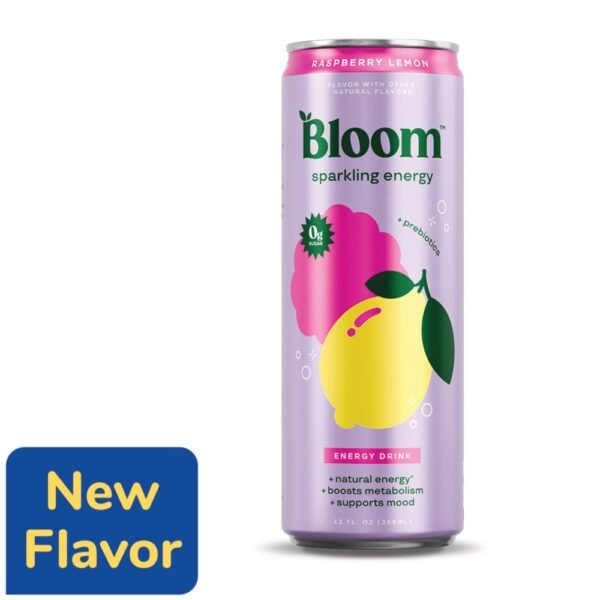 Bloom Raspberry Lemon + Prebiotics Sparkling Energy Drink Can
