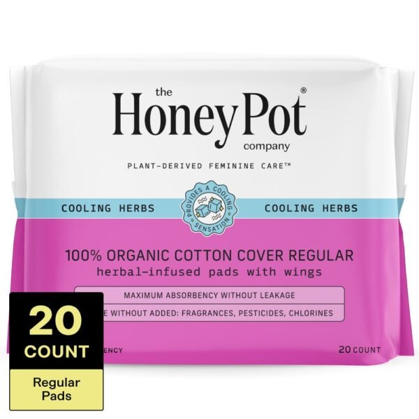 The Honey Pot® Pads with Wings 100% Organic Cotton Cover Regular Absorbency Herbal Infused