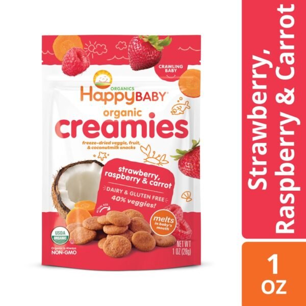 Happy Baby Organic Creamies Freeze-Dried Strawberry, Raspberry, Carrot & Coconut Milk Bag