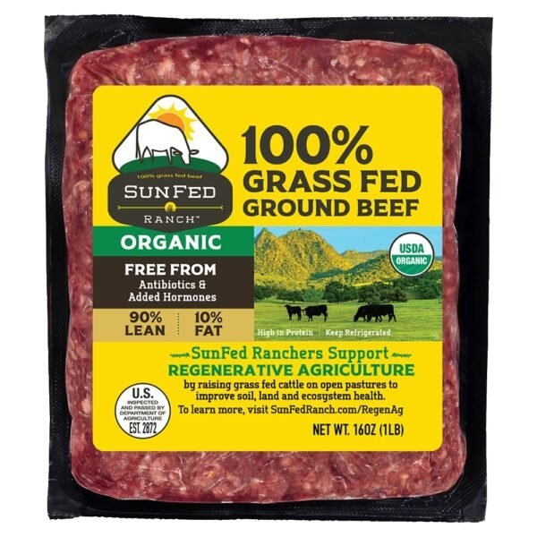 SunFed Ranch 100% Grass Fed 90% Lean Organic Ground Beef