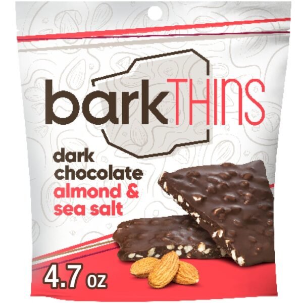 barkTHINS Dark Chocolate Almond and Sea Salt Snacking Chocolate Bag