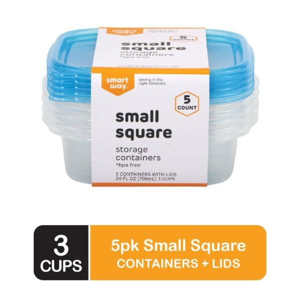 Smart Way™ BPA-Free Plastic Small Square Food Storage Container - 5 pack