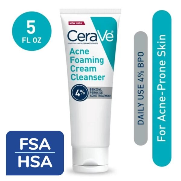 CeraVe Acne Foaming Cream Cleanser, Acne Treatment Face Wash with 4% Benzoyl Peroxide